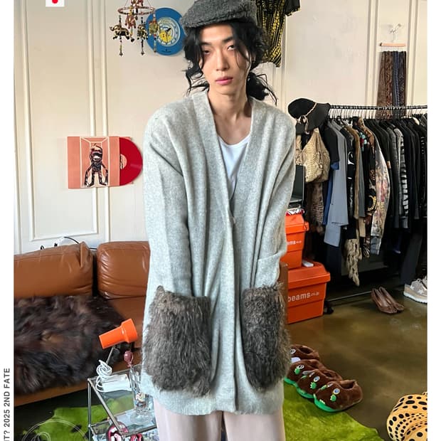 ADAWAS アダワス Big Fur Pocket Wool Cardigan