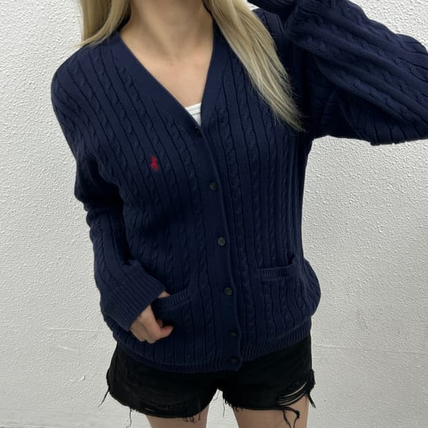 폴로 랄프로렌 레드포니 네이비 꽈배기 가디건 M