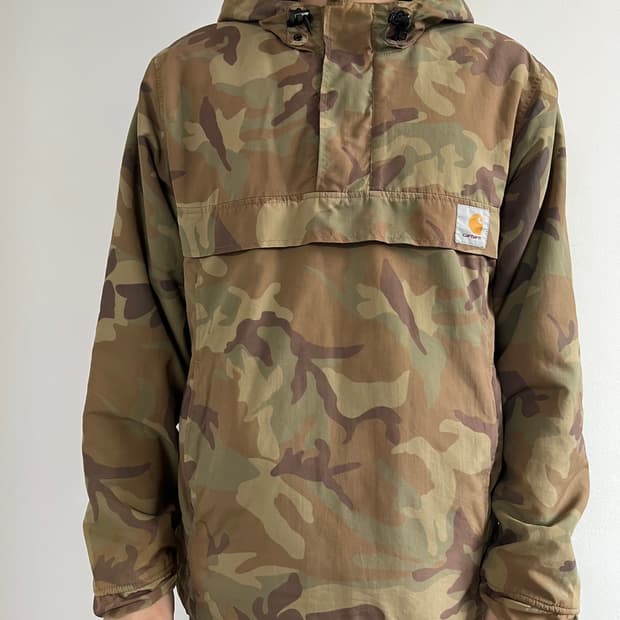 칼하트 카모플라쥬 기모 후드 아노락 점퍼