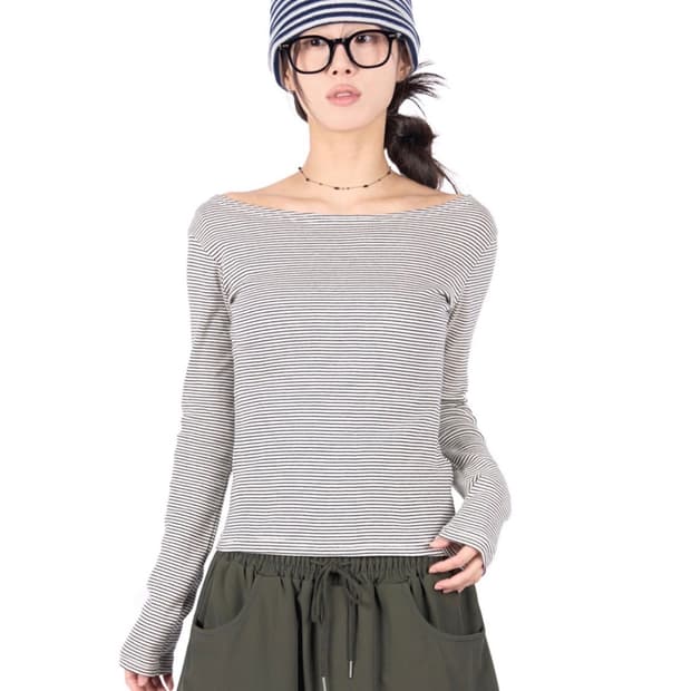 릿킴 보트 스트라이프 롱 슬리브 그레이