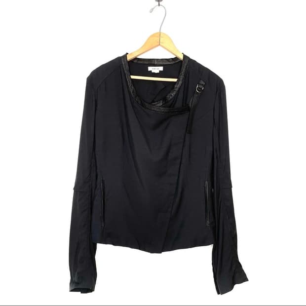 헬무트 랭 블랙 가죽 트림 바이커 재킷