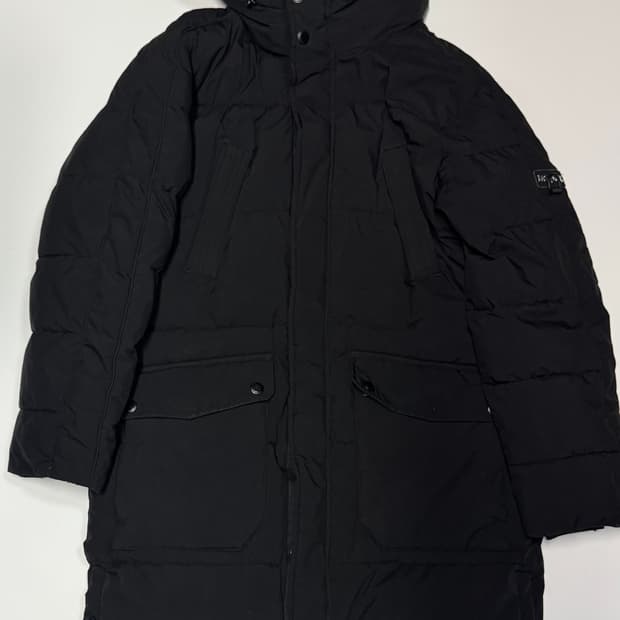 장미쉘바스키아 투 포켓 후드 롱패딩 L 블랙