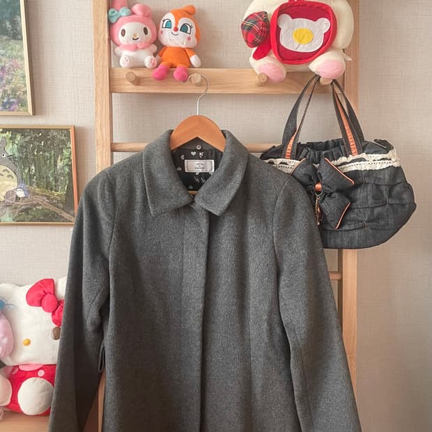 모리걸 빈티지 도쿄모리 무채색 롱 카라 코트 🩶🖤💗