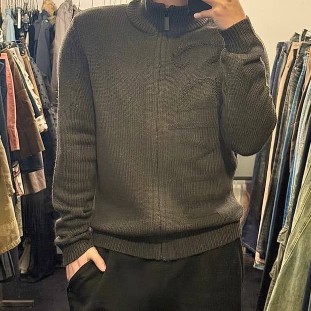 캘빈클라인 진스 ck 카키 니트 집업 스웨터 터틀넥 목폴라 하이넥 M