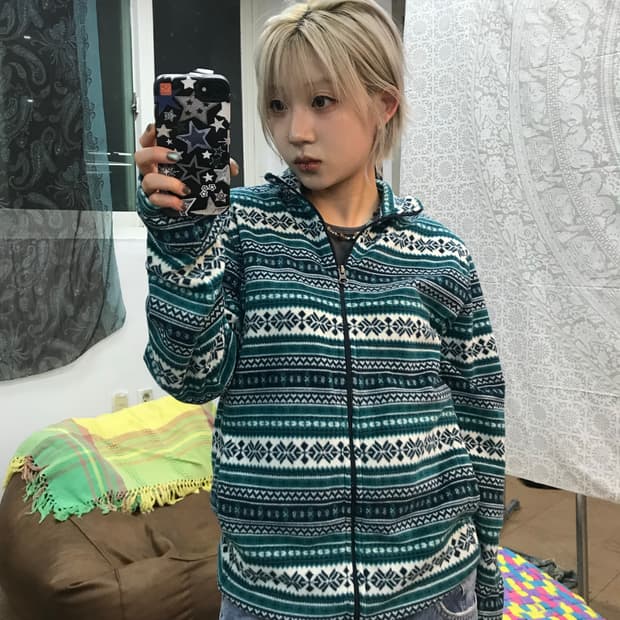 빈티지 그린 에스닉 후리스