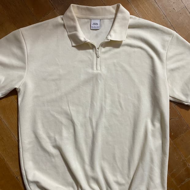 ZARA 반집업 반팔 티셔츠 아이보리 L (105)