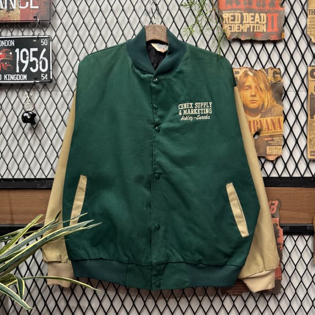 00s USA VINTAGE 코튼 워크 자켓 베이지 배색 딥그린