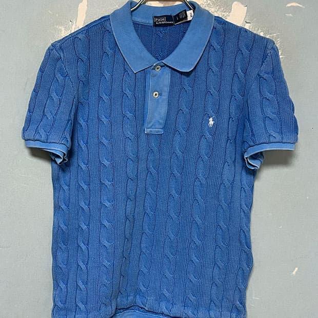 POLO 폴로 여자 꽈배기 니트 반팔 카라넥 슬림핏 QR L 100 77