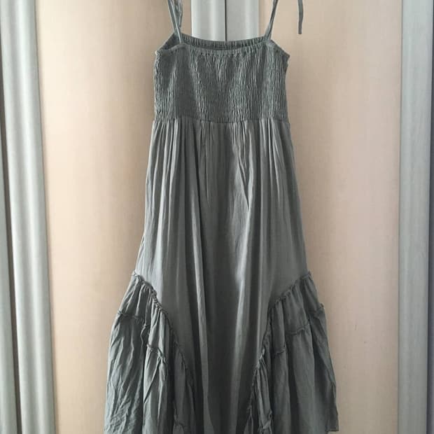 일본빈티지 캉캉 프릴 끈나시원피스 민소매 카키 갸루 모리걸