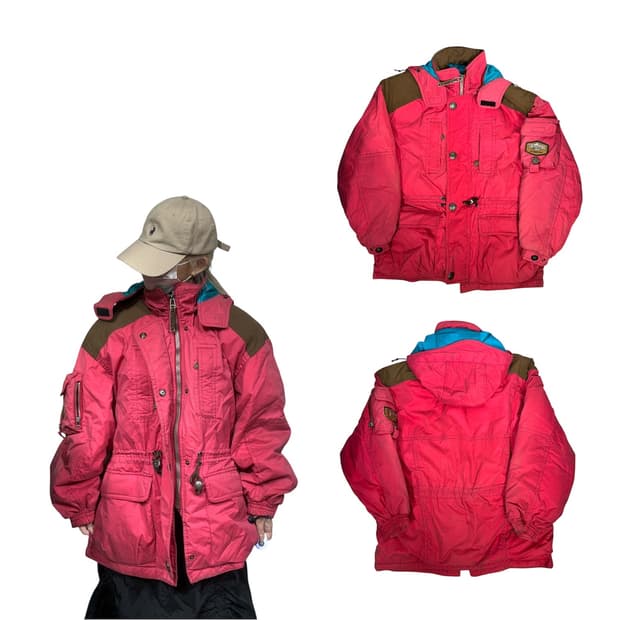 피닉스 핑크 스키 점퍼 오버핏 파카 후드 자켓