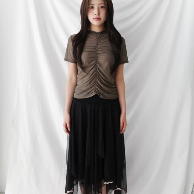 shirring see-through half T 