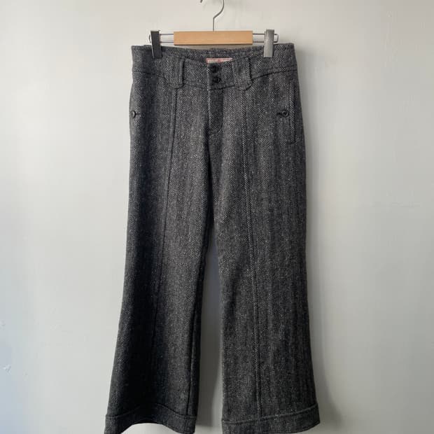 low rise herringbone heavy wool pants