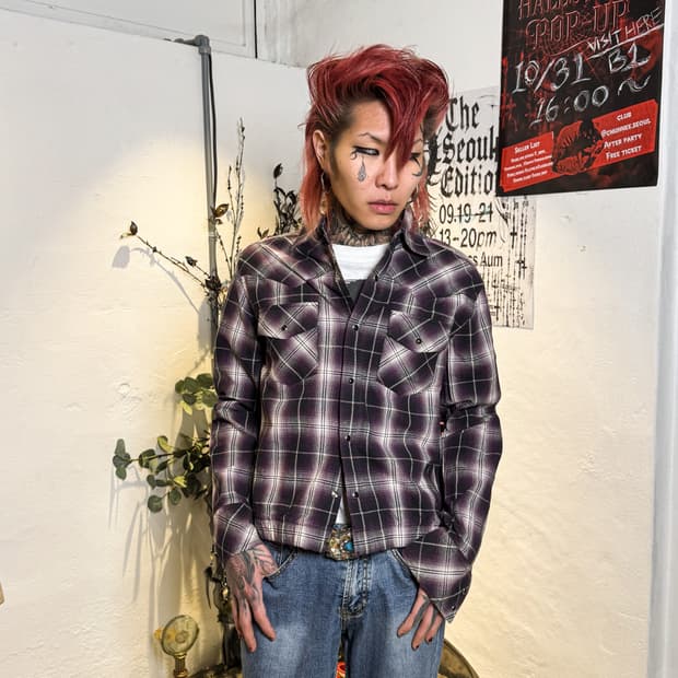Purple Ombre Check Western Shirt Blouson