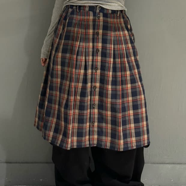 check pattern button-up detail skirt