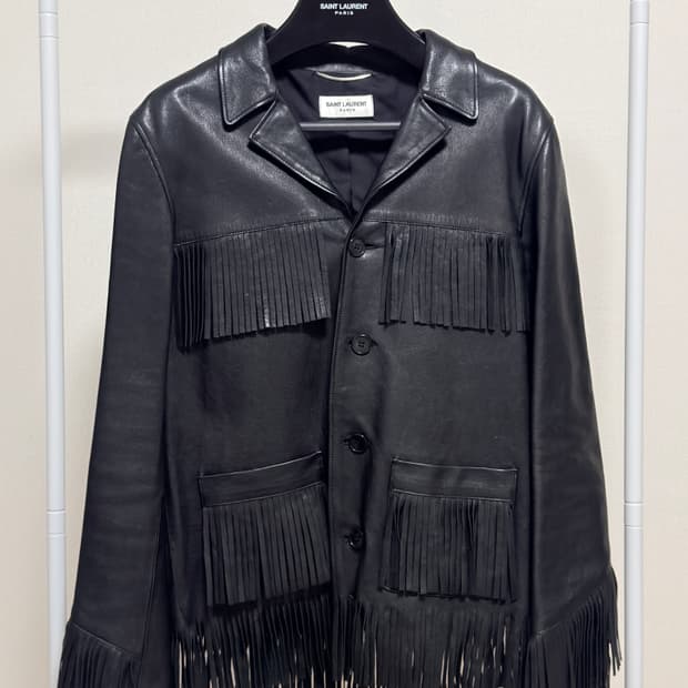 생로랑 13aw 프린지 램스킨 레더자켓 46