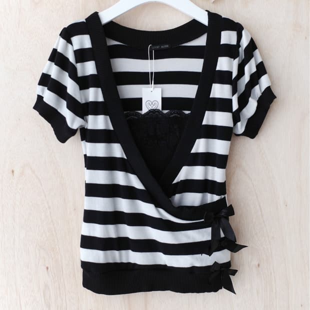 stripe lace half T