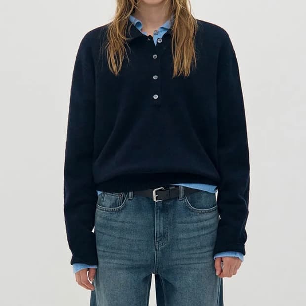 로우클래식 메리노 캐시미어 오픈 카라티 (네이비)