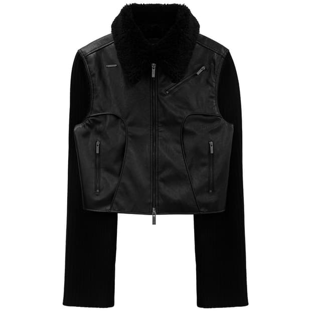 트리밍버드 투웨이 니트 크랙 레더 자켓