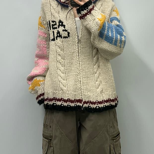 에즈이프캘리 카우걸 테디 코위찬 니트집업 