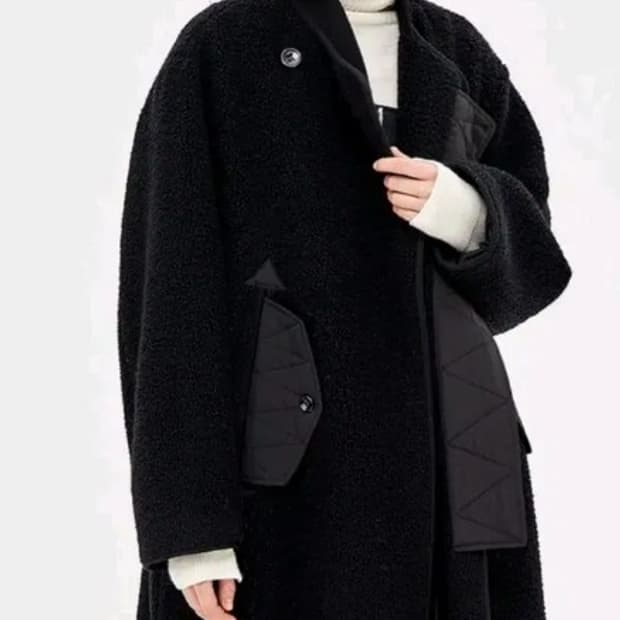 시스템 레이어 텍스쳐 부클레 울 니트 코트 상태최상