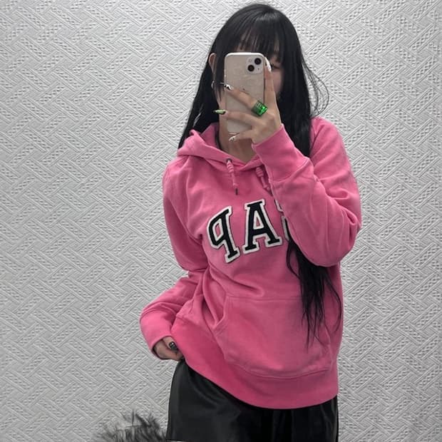갭 Y2K 00's 키치 딸기맛 핫핑크 약기모 후드티 L C08559