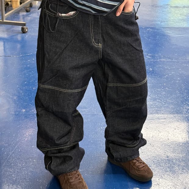 2000s MLB 스티치 더블니 데님 팬츠