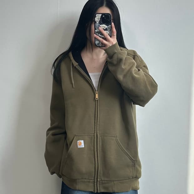 칼하트 자수로고 써멀 레인디펜더 된장 후드집업