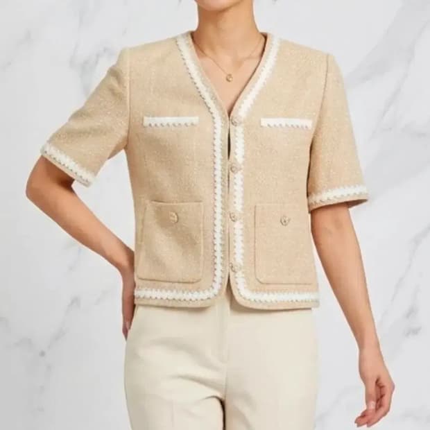 미샤 스튜디오 트위드 반팔 자켓 베이지 55