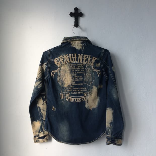 Back needle work washing denim shirt