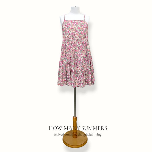 레이온 핑크 잔꽃 캉캉 미니 원피스 M 나시 뷔스티에 플라워