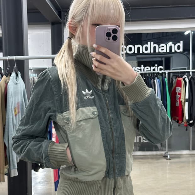 아디다스 카키 넥버클 집업