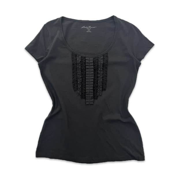 빈티지 챠콜 그레이 프릴 티셔츠