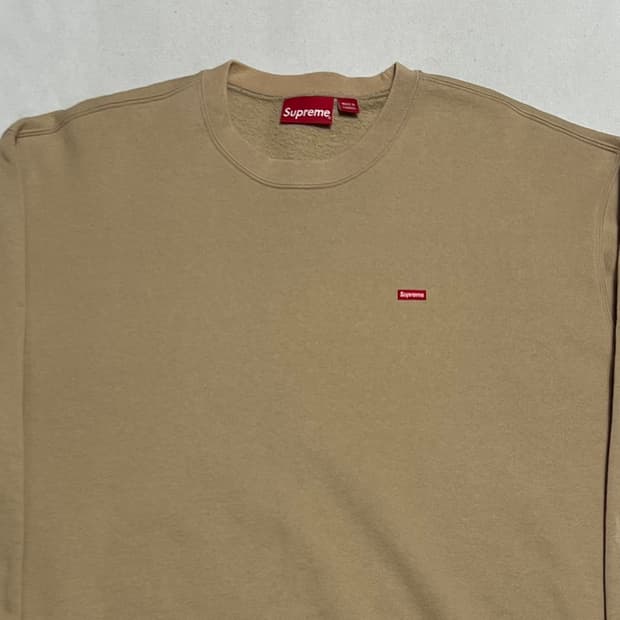 L 슈프림 스몰 박스 로고 베이지 기모 맨투맨