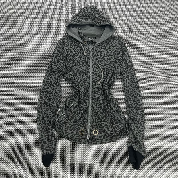 빈티지 레오파드 셔링 후드집업
