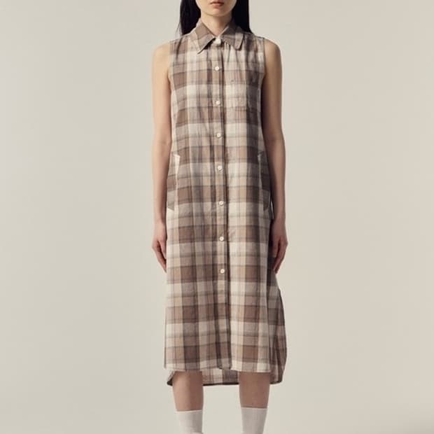Steven Alan 체크 셔츠 원피스 브라운