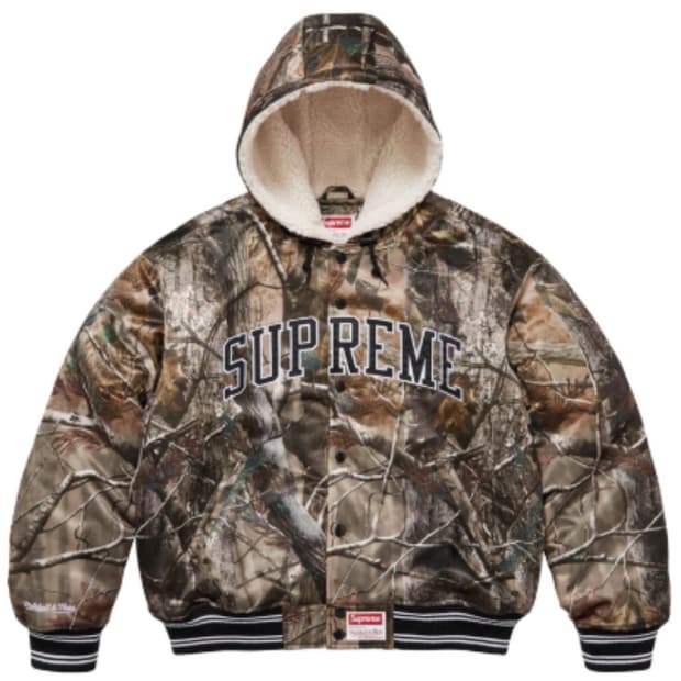 슈프림 후드 사틴 바시티 자켓 리얼트리 XL