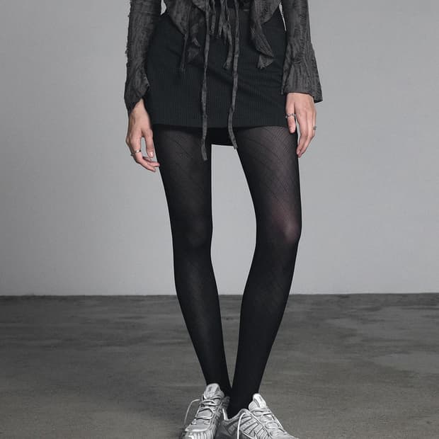 트위 스트라이프 로우 마이크로 스커트 블랙