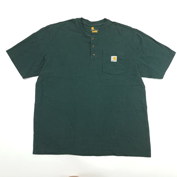 Co624 L 칼하트 포레스트그린 헨리넥 포켓 반팔 티셔츠
