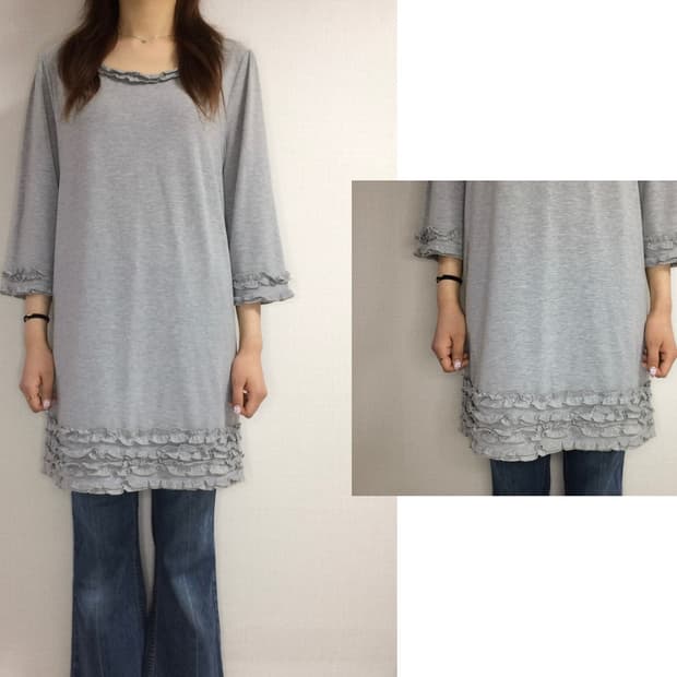 빈티지 그레이 겹프릴 미디 원피스