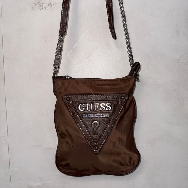 GUESS brown logo chain cross bag