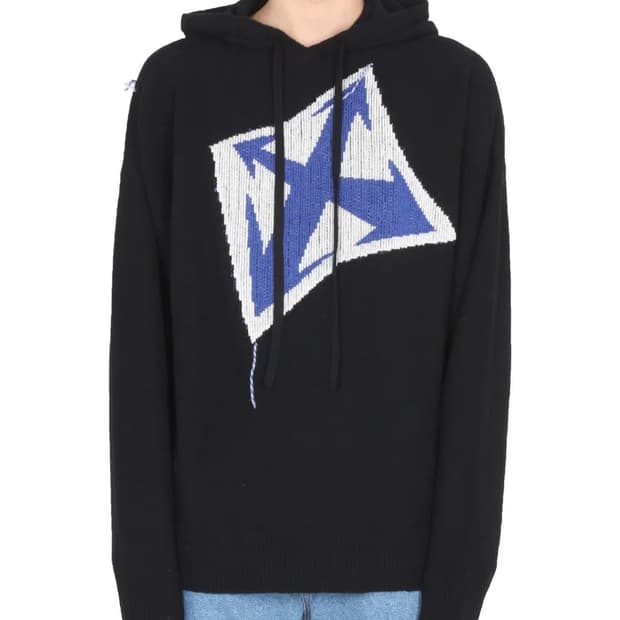 오프화이트 애로우 로고 디테일 니트 후디