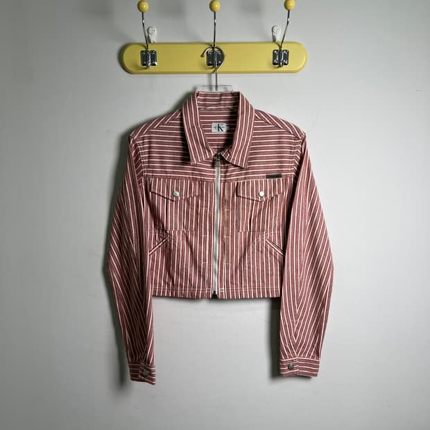 CK 캘빈클라인 스트라이프 크롭 데님 자켓 S