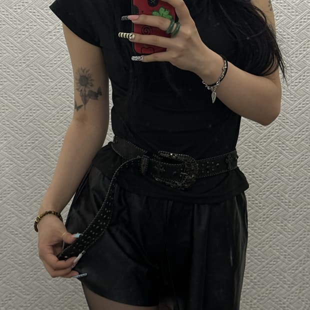 웨스턴 고딕 락펑크 글리터 큐빅 아일렛 레더 벨트 K0413