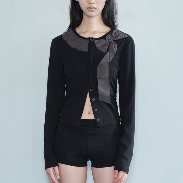 세락 프릴 리본 가디건