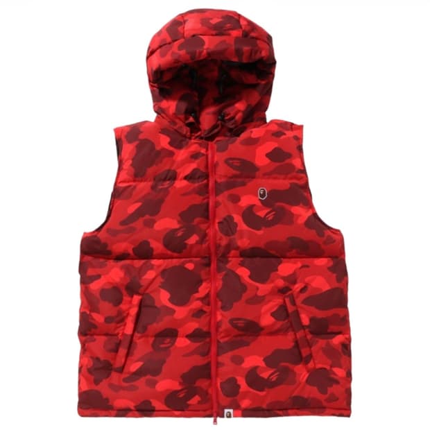 베이프 컬러 카모 다운 베스트 레드
