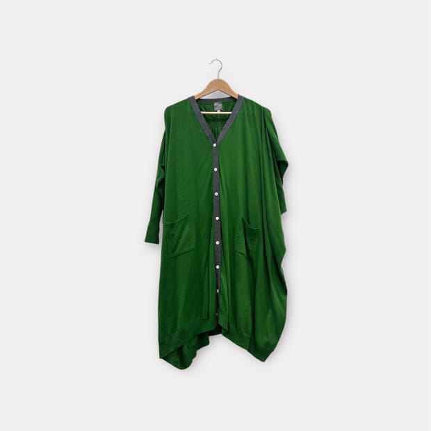 HIROMI TSUYOSHI 울 100% 그린 롱 가디건