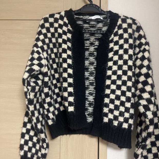 ZARA 체크 크롭 가디건