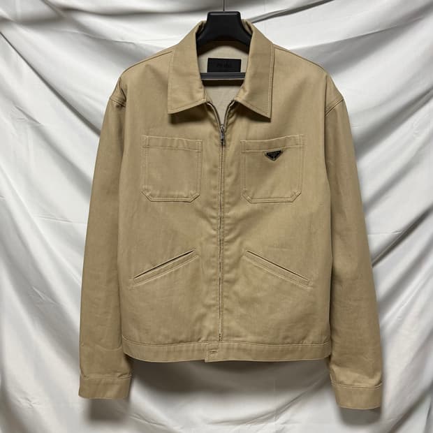 [S+급/L] 프라다 삼각로고 데님 블루종 베이지 자켓