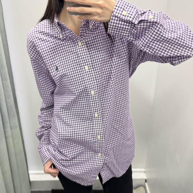 폴로 슬림핏 체크 셔츠 퍼플
