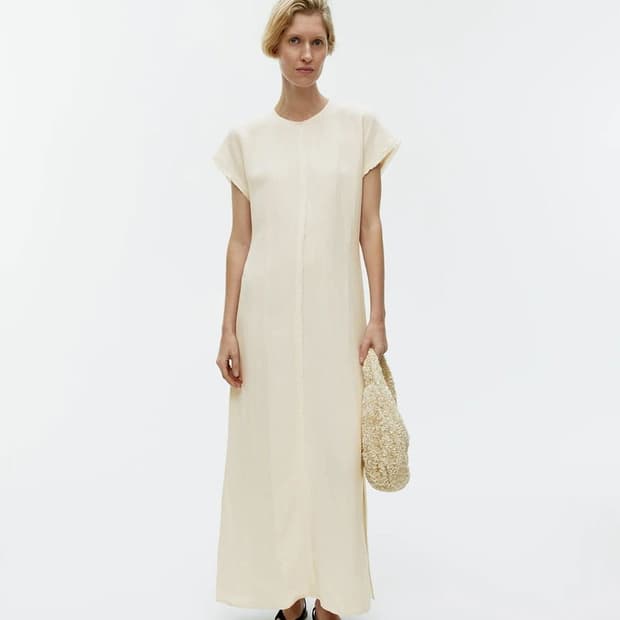 아르켓 린넨 캡 슬리브 드레스